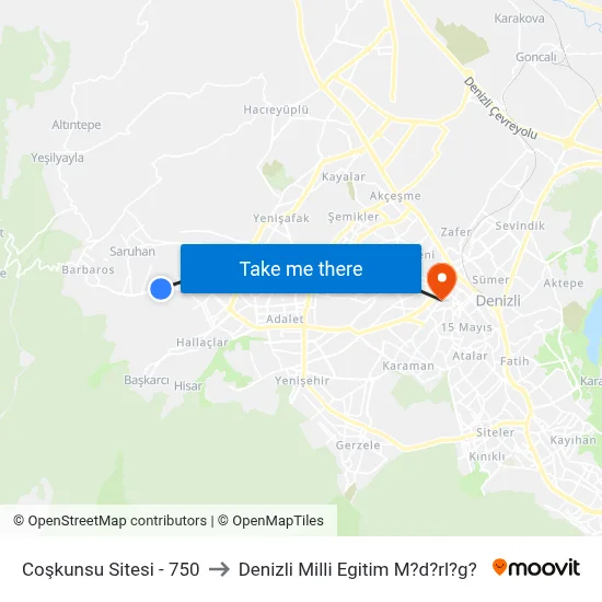 Coşkunsu Sitesi - 750 to Denizli Milli Egitim M?d?rl?g? map