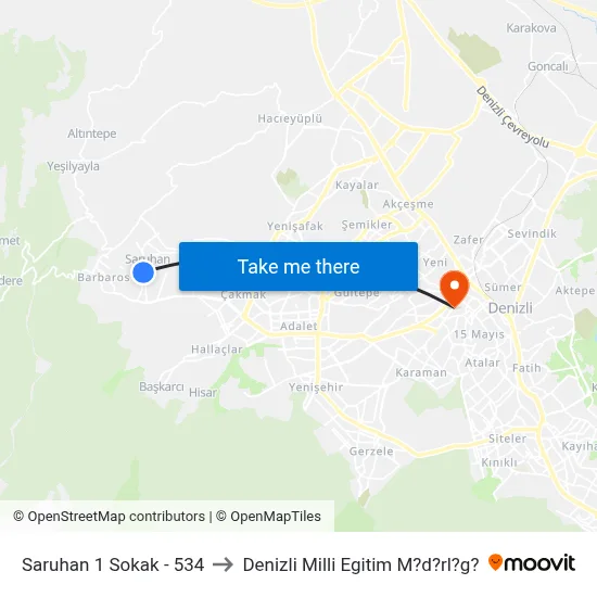 Saruhan 1 Sokak - 534 to Denizli Milli Egitim M?d?rl?g? map