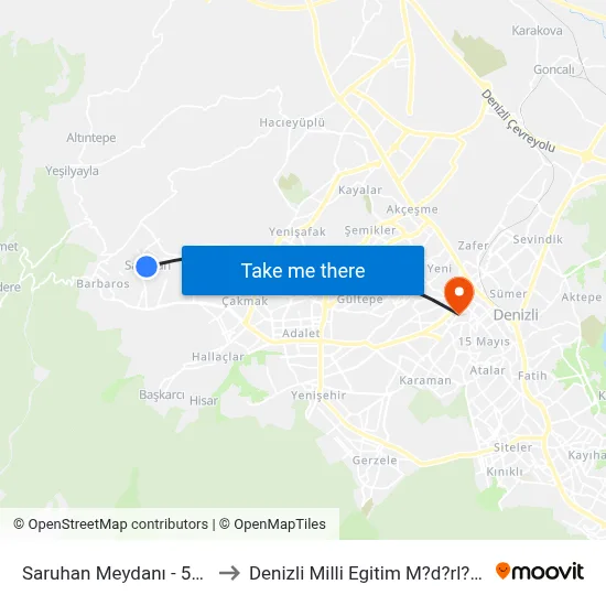 Saruhan Meydanı - 533 to Denizli Milli Egitim M?d?rl?g? map