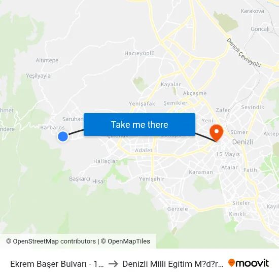 Ekrem Başer Bulvarı - 1409 to Denizli Milli Egitim M?d?rl?g? map