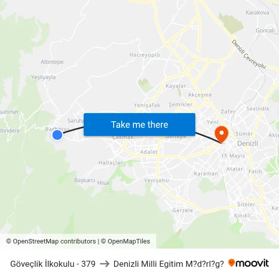 Göveçlik İlkokulu - 379 to Denizli Milli Egitim M?d?rl?g? map