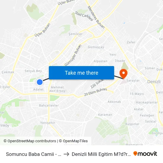 Somuncu Baba Camii - 740 to Denizli Milli Egitim M?d?rl?g? map
