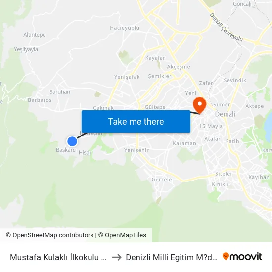 Mustafa Kulaklı İlkokulu - 1602 to Denizli Milli Egitim M?d?rl?g? map