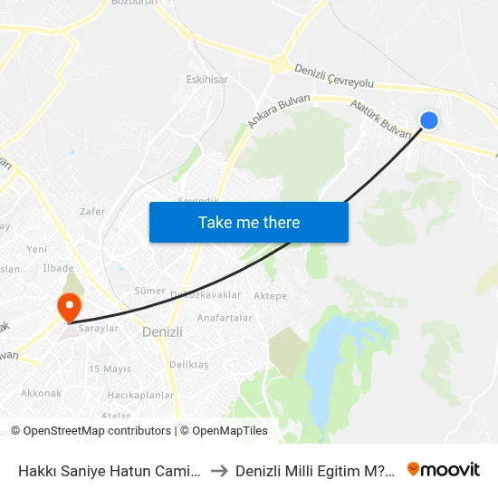 Hakkı Saniye Hatun Camii - 1273 to Denizli Milli Egitim M?d?rl?g? map