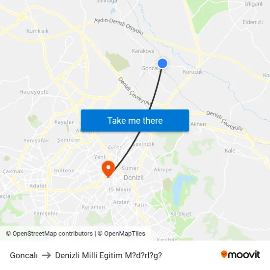 Goncalı to Denizli Milli Egitim M?d?rl?g? map