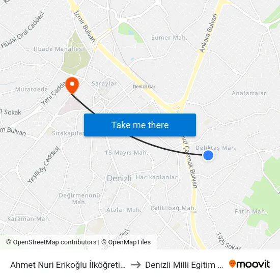 Ahmet Nuri Erikoğlu İlköğretim Okulu - 249 to Denizli Milli Egitim M?d?rl?g? map