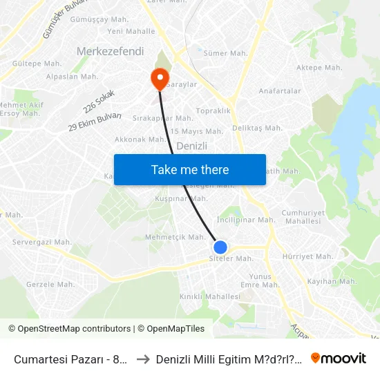 Cumartesi Pazarı - 829 to Denizli Milli Egitim M?d?rl?g? map