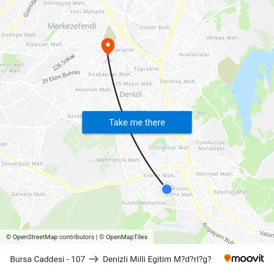 Bursa Caddesi - 107 to Denizli Milli Egitim M?d?rl?g? map