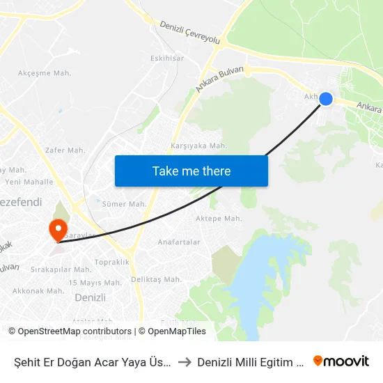 Şehit Er Doğan Acar Yaya Üst Geçidi - 924 to Denizli Milli Egitim M?d?rl?g? map