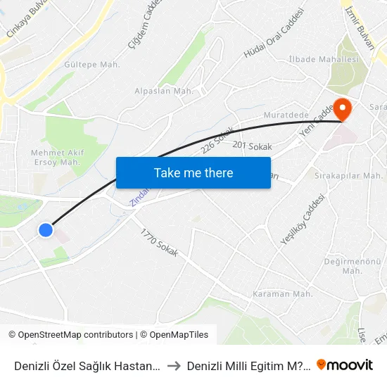 Denizli Özel Sağlık Hastanesi - 429 to Denizli Milli Egitim M?d?rl?g? map