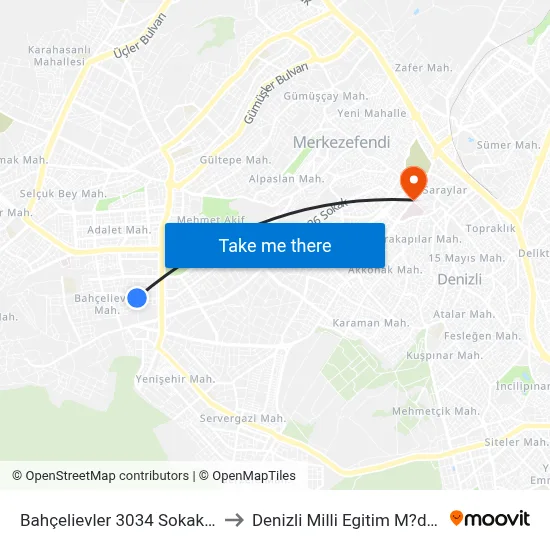 Bahçelievler 3034 Sokak - 425 to Denizli Milli Egitim M?d?rl?g? map