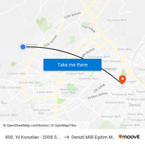 800. Yıl Konutları - 2008 Sokak - 721 to Denizli Milli Egitim M?d?rl?g? map