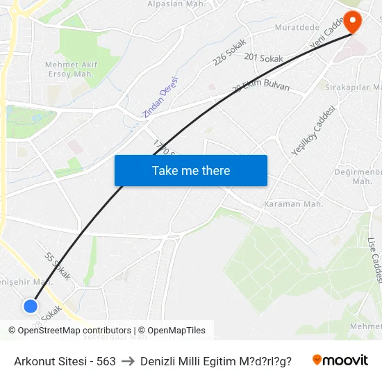 Arkonut Sitesi - 563 to Denizli Milli Egitim M?d?rl?g? map