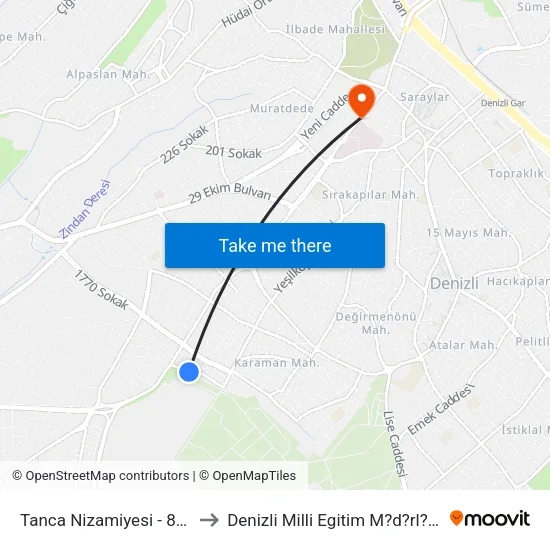 Tanca Nizamiyesi - 807 to Denizli Milli Egitim M?d?rl?g? map