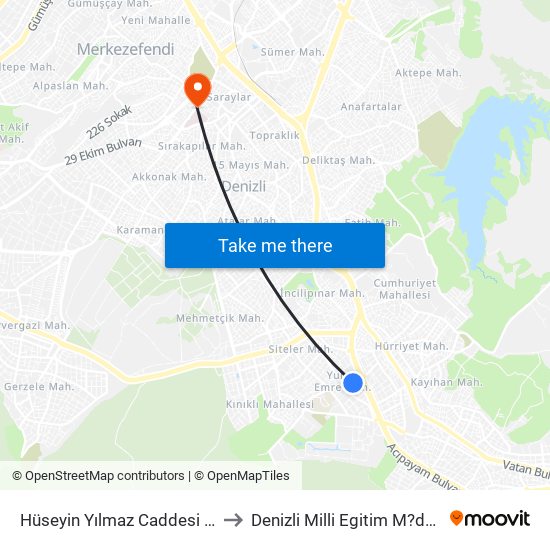 Hüseyin Yılmaz Caddesi - 148 to Denizli Milli Egitim M?d?rl?g? map