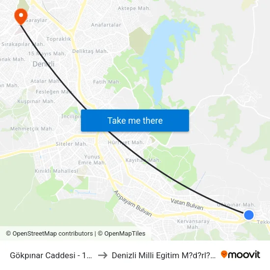 Gökpınar Caddesi - 187 to Denizli Milli Egitim M?d?rl?g? map