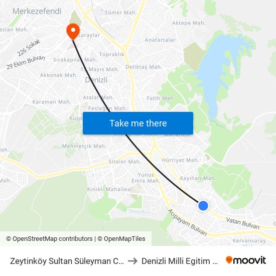 Zeytinköy Sultan Süleyman Caddesi - 203 to Denizli Milli Egitim M?d?rl?g? map