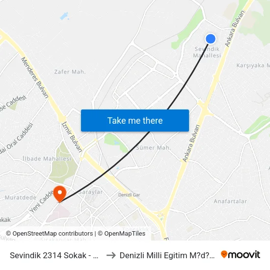 Sevindik 2314 Sokak - 1209 to Denizli Milli Egitim M?d?rl?g? map