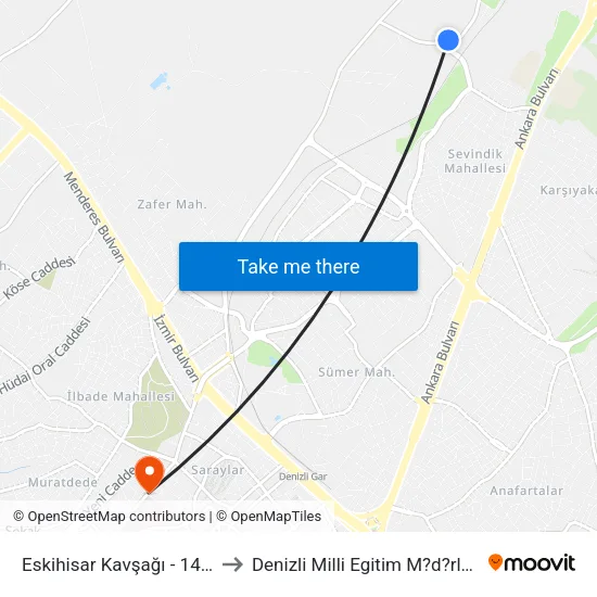 Eskihisar Kavşağı - 1482 to Denizli Milli Egitim M?d?rl?g? map