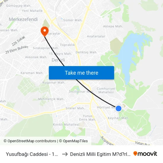 Yusufbağı Caddesi - 1192 to Denizli Milli Egitim M?d?rl?g? map