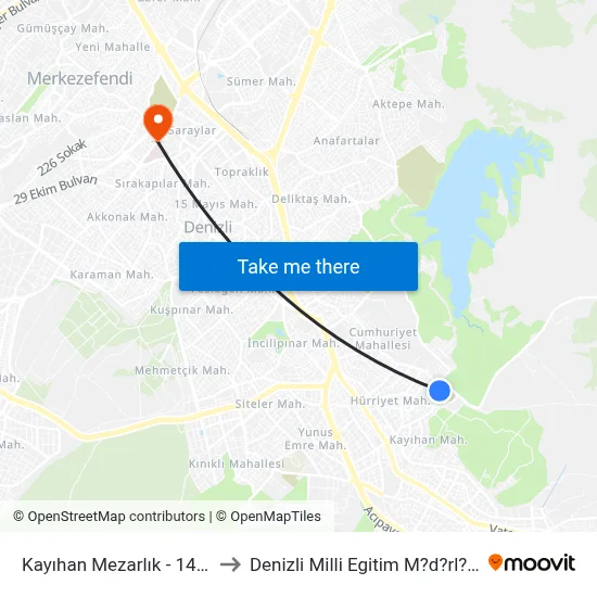 Kayıhan Mezarlık - 1447 to Denizli Milli Egitim M?d?rl?g? map