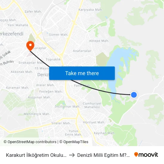 Karakurt İlkokulu - 1459 to Denizli Milli Egitim M?d?rl?g? map