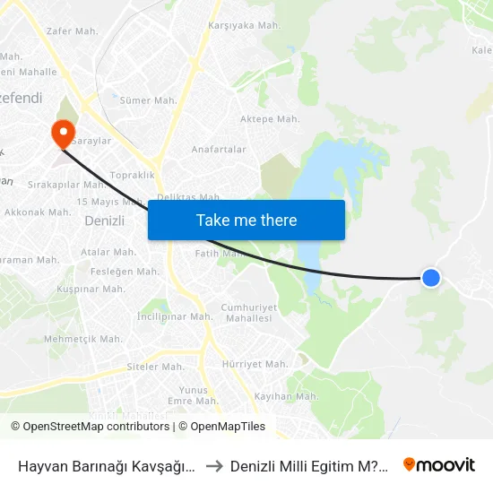 Hayvan Barınağı Kavşağı - 1563 to Denizli Milli Egitim M?d?rl?g? map