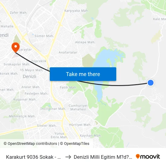 Karakurt 9036 Sokak - 1543 to Denizli Milli Egitim M?d?rl?g? map