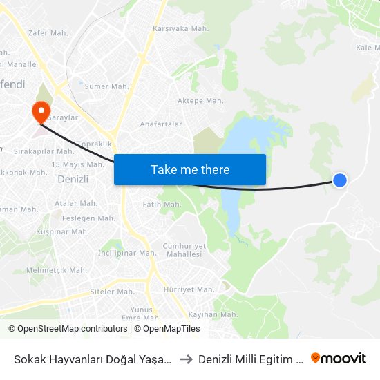 Sokak Hayvanları Doğal Yaşam Parkı - 1542 to Denizli Milli Egitim M?d?rl?g? map