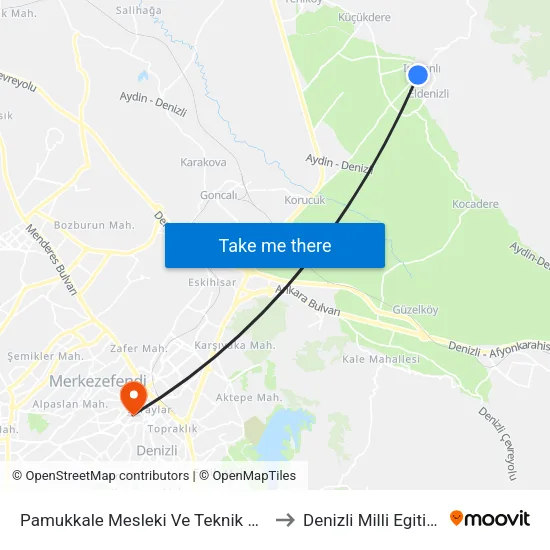 Pamukkale Mesleki Ve Teknik Anadolu Lisesi - 1136 to Denizli Milli Egitim M?d?rl?g? map