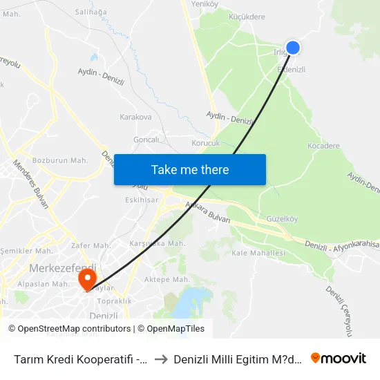 Tarım Kredi Kooperatifi - 1138 to Denizli Milli Egitim M?d?rl?g? map