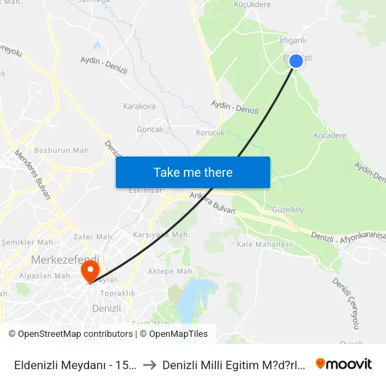 Eldenizli Meydanı - 1581 to Denizli Milli Egitim M?d?rl?g? map