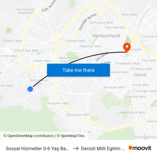 Sosyal Hizmetler 0-6 Yaş Bakım Evi - 1331 to Denizli Milli Egitim M?d?rl?g? map