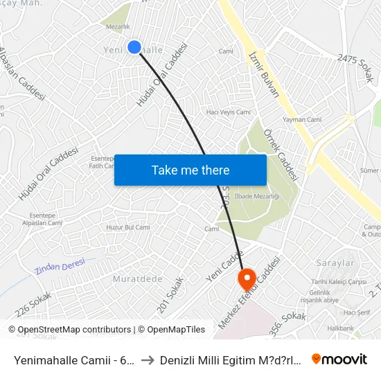 Yenimahalle Camii - 672 to Denizli Milli Egitim M?d?rl?g? map