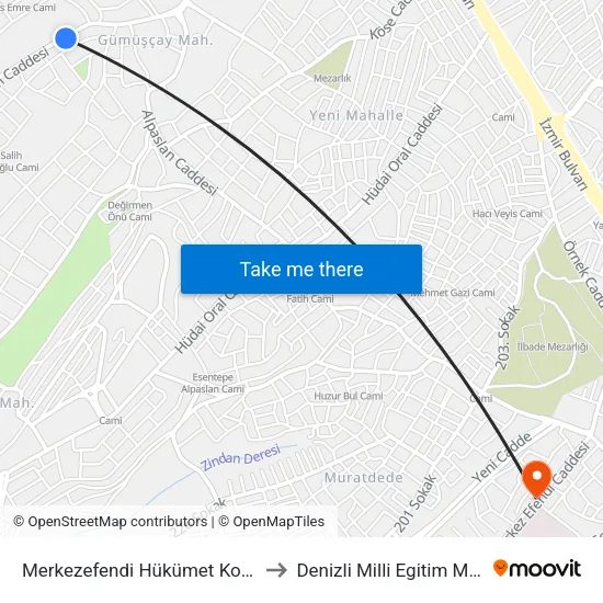 Merkezefendi Hükümet Konağı - 665 to Denizli Milli Egitim M?d?rl?g? map