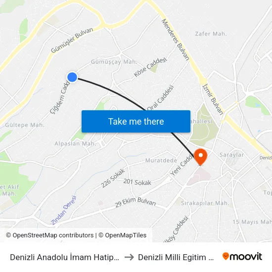 Denizli Anadolu İmam Hatip Lisesi - 663 to Denizli Milli Egitim M?d?rl?g? map