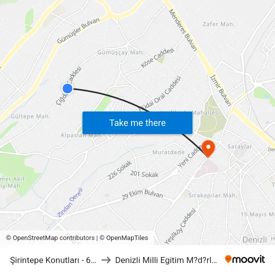 Şirintepe Konutları - 662 to Denizli Milli Egitim M?d?rl?g? map