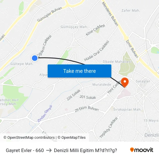 Gayret Evler - 660 to Denizli Milli Egitim M?d?rl?g? map