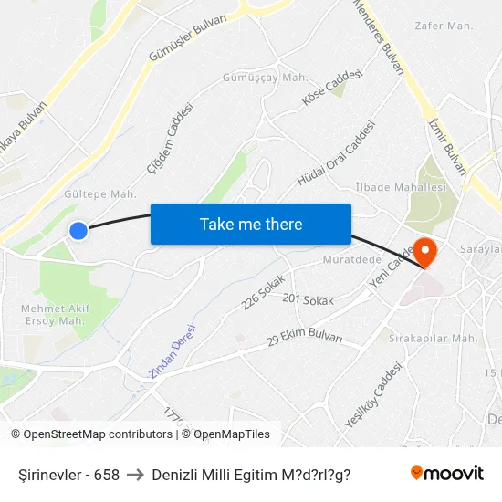 Şirinevler - 658 to Denizli Milli Egitim M?d?rl?g? map