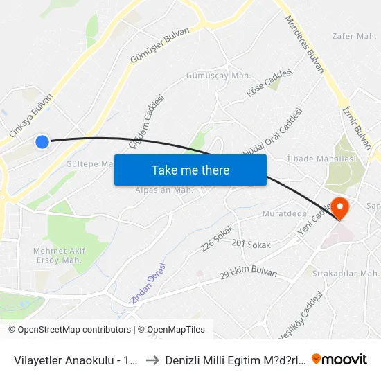 Vilayetler Anaokulu - 1222 to Denizli Milli Egitim M?d?rl?g? map