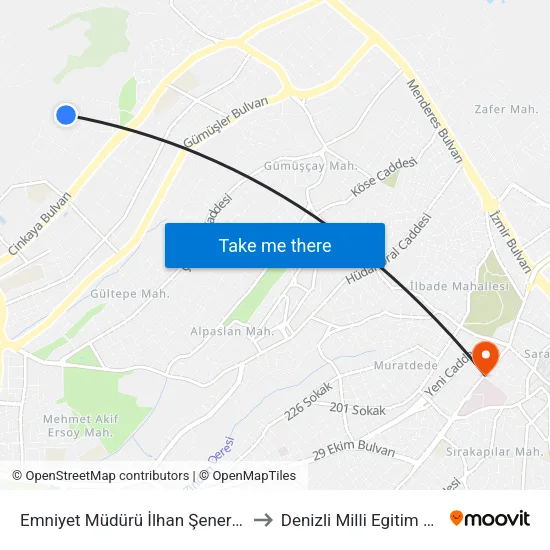 Emniyet Müdürü İlhan Şener Parkı - 1113 to Denizli Milli Egitim M?d?rl?g? map