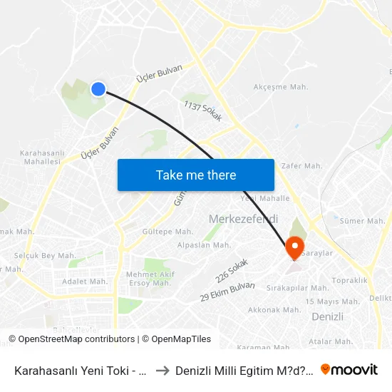 Karahasanlı Yeni Toki - 1647 to Denizli Milli Egitim M?d?rl?g? map