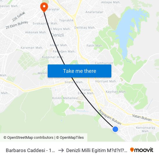 Barbaros Caddesi - 179 to Denizli Milli Egitim M?d?rl?g? map