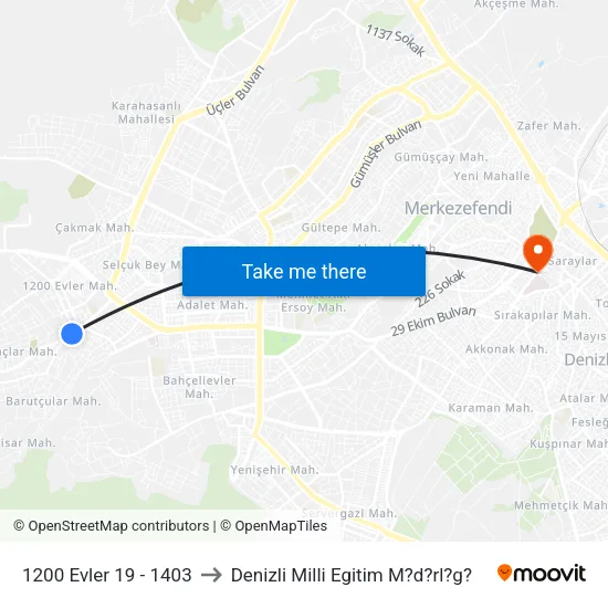 Cumhuriyet Bulvarı - 1403 to Denizli Milli Egitim M?d?rl?g? map