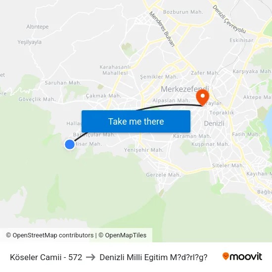 Köseler Camii - 572 to Denizli Milli Egitim M?d?rl?g? map