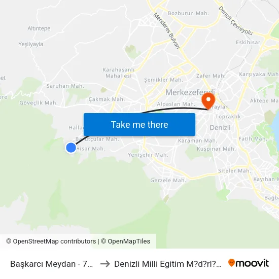 Başkarcı Meydan - 756 to Denizli Milli Egitim M?d?rl?g? map