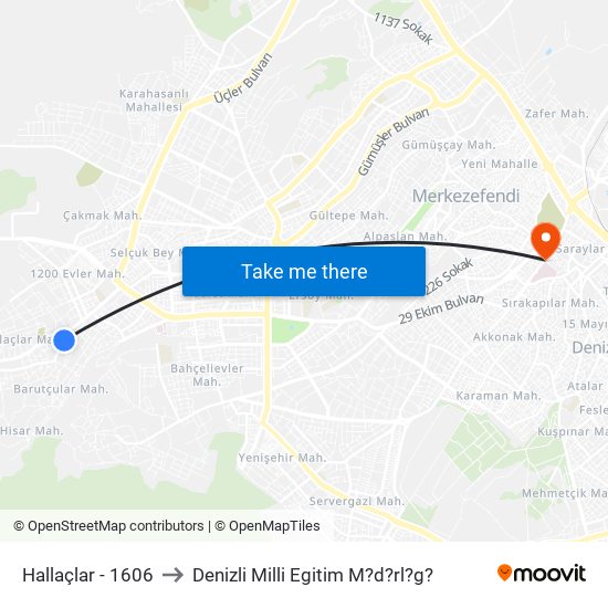 Hallaçlar - 1606 to Denizli Milli Egitim M?d?rl?g? map