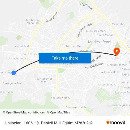 Hallaçlar - 1606 to Denizli Milli Egitim M?d?rl?g? map