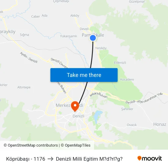Köprübaşı - 1176 to Denizli Milli Egitim M?d?rl?g? map