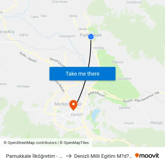Pamukkale İlköğretim - 1175 to Denizli Milli Egitim M?d?rl?g? map